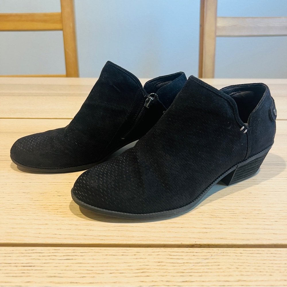 Dr. Scholl's Booties Womens 6.5M Black Side Zip Block ankle Heel Comfort Cushion
